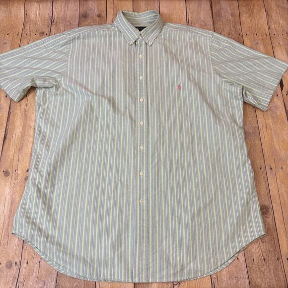 Polo Ralph Lauren Shirt Short Sleeve Button Down XLT Big And Tall Green Striped - Picture 5 of 8